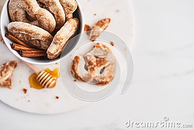 Traditional Chtristmas gingerbread cookies made of ginger, honey and cinnamon with icing Stock Photo