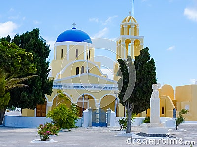 Traditional church in Santorini island Stock Photo