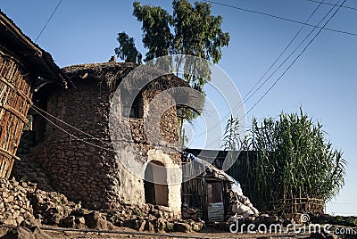 Traditional circular ethiopian tukul village houses in lalibela ethiopia Stock Photo