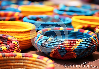 Traditional Colombian basket crafts. Handmade. AI generated Stock Photo