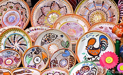 Ceramic. Traditional colored pottery - Horezu, Romania Stock Photo