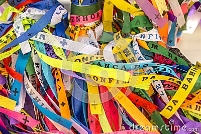 Traditional colored ribbons called Bonfim in Bahia, Brazil Stock Photo