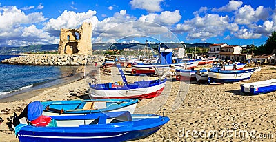 Traditional Briatico village with colorful boats,Calabria. Editorial Stock Photo