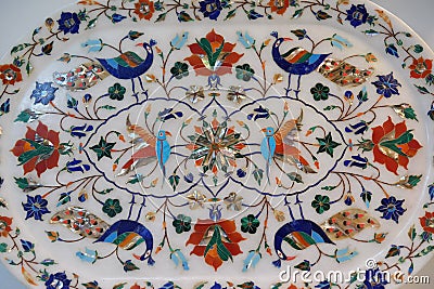 Traditional colorful floral marble tabletops for sale, Agra Stock Photo
