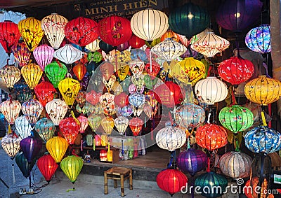 traditional colourful silk lantern shop in Hoi An, Vietnam Editorial Stock Photo