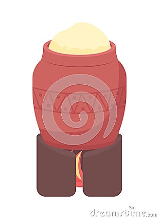 Traditional cooking bowl on fireplace semi flat color vector object Vector Illustration