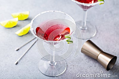 Traditional Cosmopolitan martini with sugar rim and garnish Stock Photo