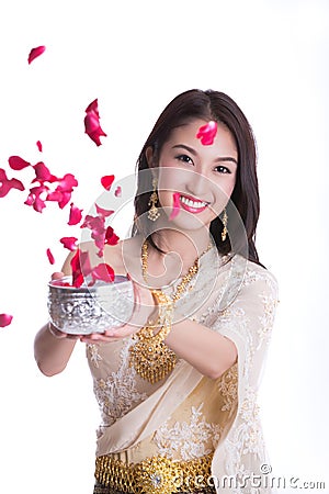 Traditional costume of thailand and Songkran festival concept Stock Photo