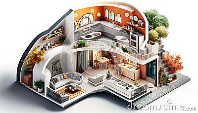 Traditional Cottage Blueprint with White Walls and Charming Balcony - ai generated Stock Photo