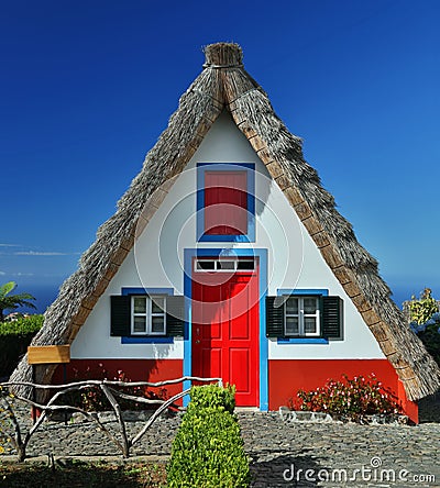 Traditional cottage in Santana (Madeira, Portugal) Stock Photo