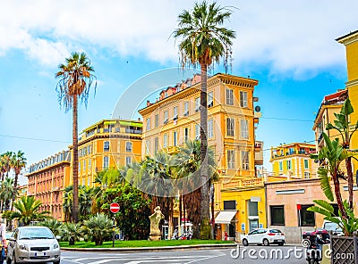 Traditional cozy street in city San Remo, Italy Stock Photo
