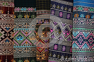 Traditional craft of weaving fabric and Thailand. Stock Photo