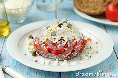 A traditional Cretan dish Dakos Stock Photo