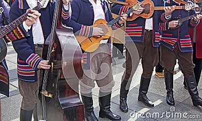 Traditional Croatian musicians in Slavonian costumes Stock Photo