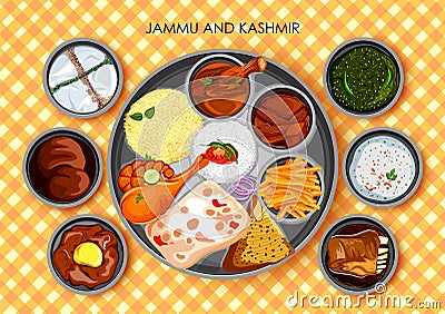 Traditional cuisine and food meal thali of Jammu Vector Illustration