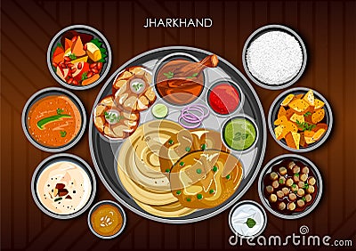 Traditional cuisine and food meal thali of Jharkhand India Vector Illustration