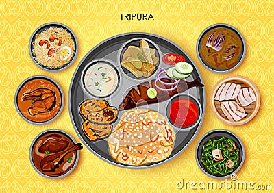 Traditional cuisine and food meal thali of Tripura India Vector Illustration