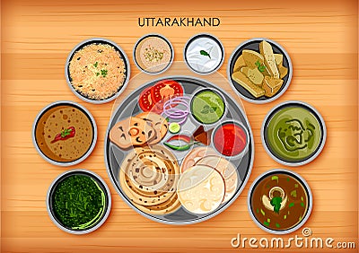 Traditional cuisine and food meal thali of Uttarakhand Vector Illustration