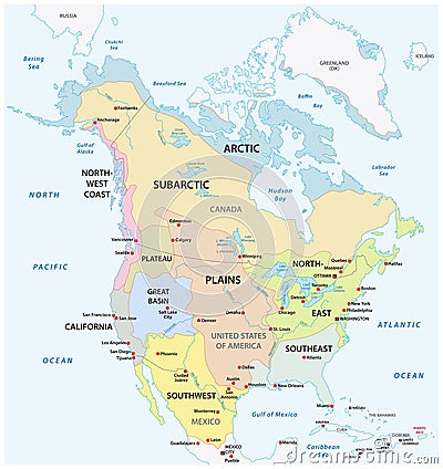 The traditional cultural areas of the North American indigenous Vector Illustration