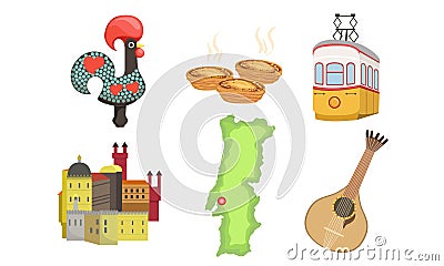 Traditional Cultural Portugal Symbols Set, Historical Signs of Lissabon Illustration Vector Illustration