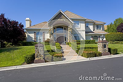 Traditional Custom Home- Two-story With Stonework Stock Photo