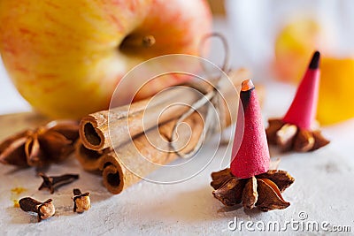 Traditional Czech christmas and advent time - smoking incense Editorial Stock Photo