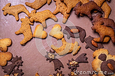 Traditional Czech Christmas gingerbread cookies on the tray Stock Photo