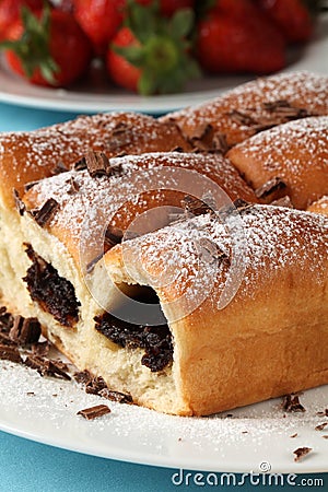 Traditional Czech yeast buns stuffed with jam Stock Photo