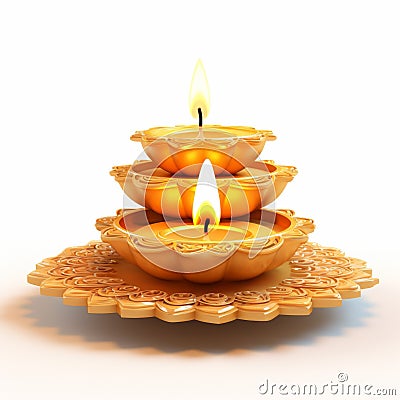 Traditional 3d Diwali Lamp Pyre On White Background Stock Photo