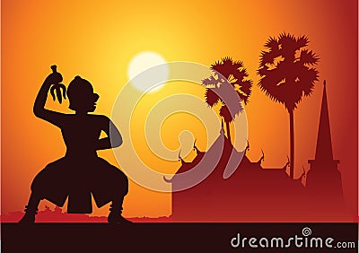 traditional dance drama art of Thai classical masked.Thai ancient literature performance,Ramayana,king of monkey ready to Vector Illustration