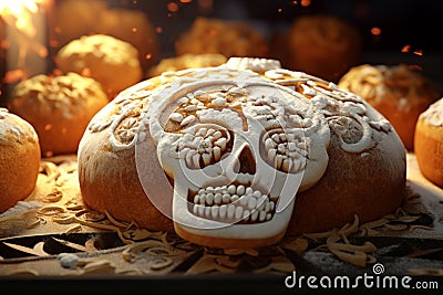 Traditional Day of the Dead Bread Pan de Muerto Stock Photo