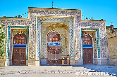 The exit portal of Shah Cheragh Holy Shrine, Shiraz, Iran Stock Photo