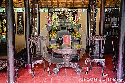Traditional decoration for Tet holidays in Vietnamese rural house Editorial Stock Photo