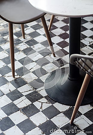 Traditional design old rustic floor tiles detail in spanish cafe Stock Photo