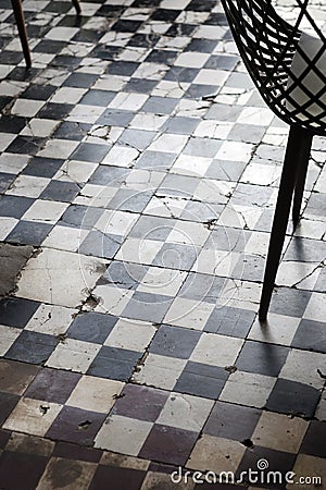 Traditional design old rustic floor tiles detail in spanish cafe Stock Photo