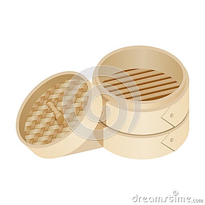 Traditional dim sum empty basket made of bamboo material Vector Illustration