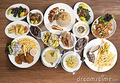 Traditional dishes on table, Traditional Ramadan food Buffet. Stock Photo