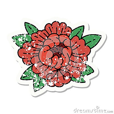 traditional distressed sticker tattoo of a blooming flower Vector Illustration