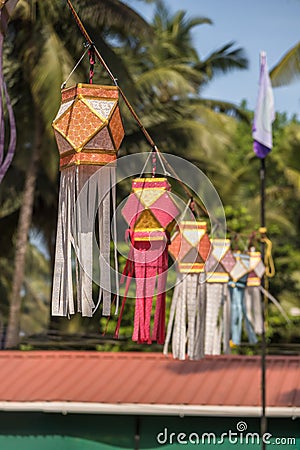 Traditional Diwali decorative paper lantern on street Stock Photo