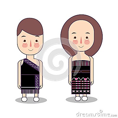 traditional dress native abui tribe form indonesian east nusa tenggara boy and girl couple costume wearing apparel Vector Illustration