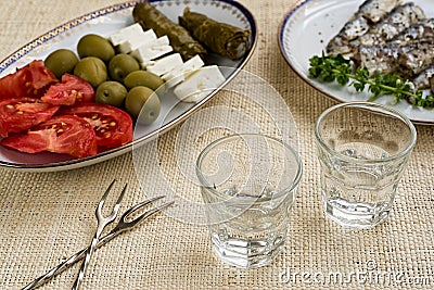 Traditional drink Ouzo or Raki Stock Photo