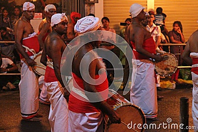 Drummers performing in the Asala Perahara at Kandy Editorial Stock Photo