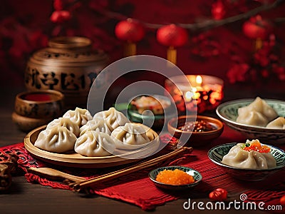 Traditional dumplings Jiaozi are widely available during Chinese New Year Stock Photo