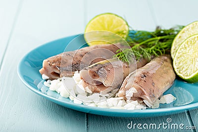 Traditional dutch food herring fish Stock Photo