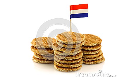 Traditional Dutch mini waffles with flag toothpick Stock Photo