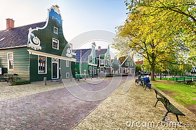 Traditional Dutch old house building in Zaanse Schans - museum v Editorial Stock Photo