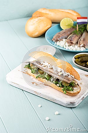 Traditional dutch snack, seafood sandwich with herring Stock Photo