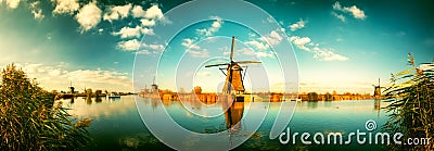 Traditional dutch windmills at sunny day , Netherlands Stock Photo