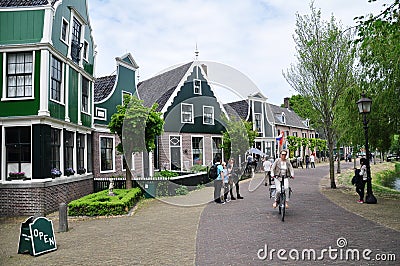 Traditional Dutch wooden houses at the village of Zaanse Schans, Netherlands Editorial Stock Photo