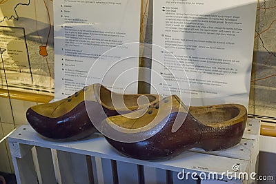 Traditional dutch wooden shoes - clogs. Editorial Stock Photo